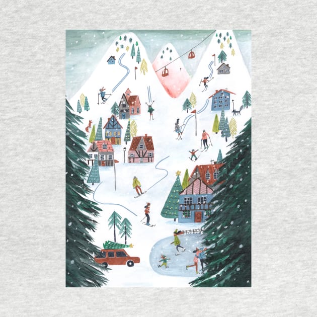 Ski Lodge cosy chalet skating snow village mountains by CarolineBMuller